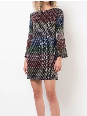 Alice + Olivia Thym rainbow beaded sequin dress NWT size 0 Pride Shift Dress